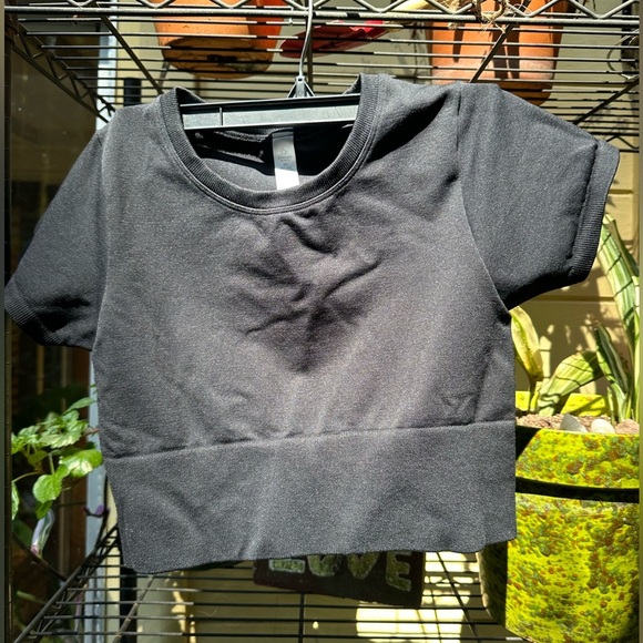 OFFLINE By Aerie Sidewalk Seamless Cropped T-Shirt Size Small Black Women’s - Picture 3 of 12
